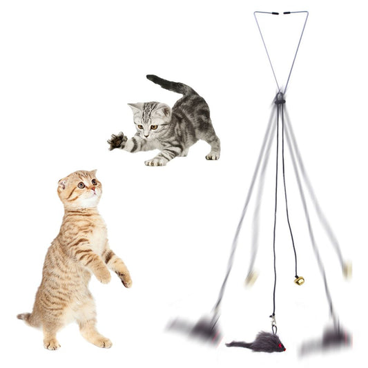 Automatic Cat Toy with Adjustable Elastic Rope Pet Toy Door Window Hanging Mouses Self Playing Toys for Cats