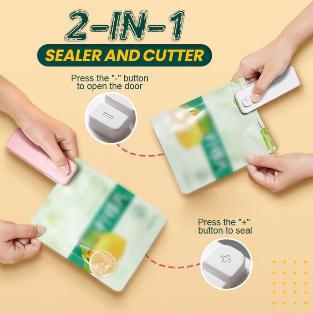 Mini Bag Sealer Rechargeable Heat Sealer Food Bag Sealer for Food Storage Portable 2 in 1 Sealer and Cutter for Plastic Bags