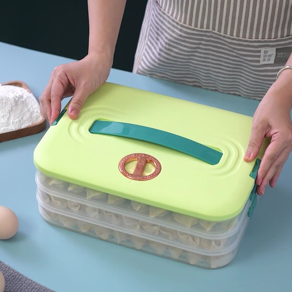 Refrigerator Food Shelf Dumpling Storage Box 3 Layered Stackable Food Storage Box Tray Container with Lid