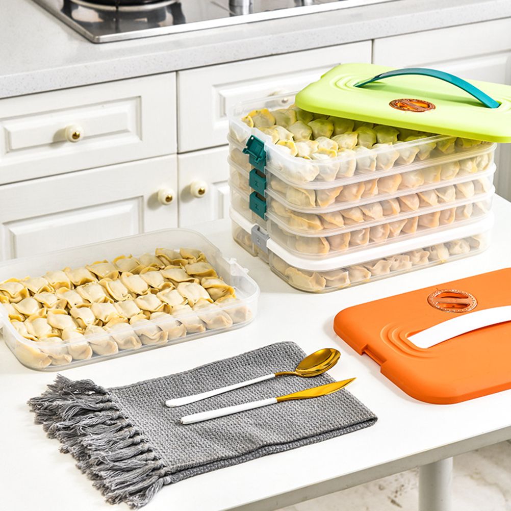 Refrigerator Food Shelf Dumpling Storage Box 3 Layered Stackable Food Storage Box Tray Container with Lid
