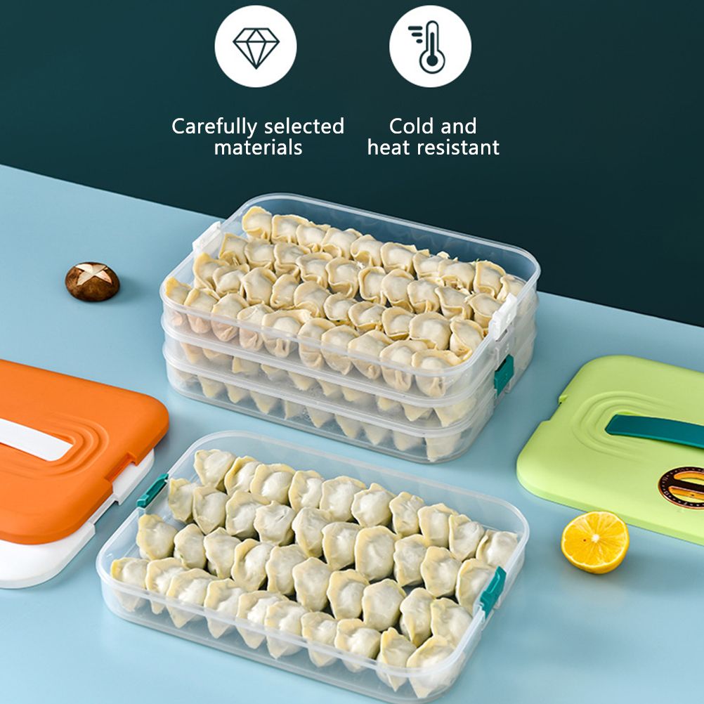 Refrigerator Food Shelf Dumpling Storage Box 3 Layered Stackable Food Storage Box Tray Container with Lid