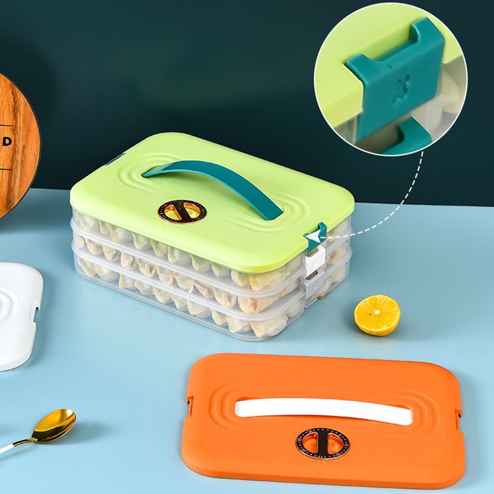 Refrigerator Food Shelf Dumpling Storage Box 3 Layered Stackable Food Storage Box Tray Container with Lid