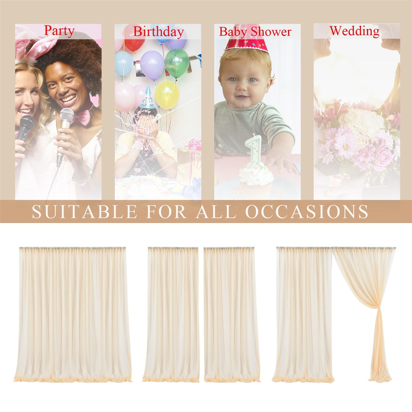 Backdrop Curtain Champagne 1.5x2.15m Yarn Durable Backdrop Drape for Wedding Party
