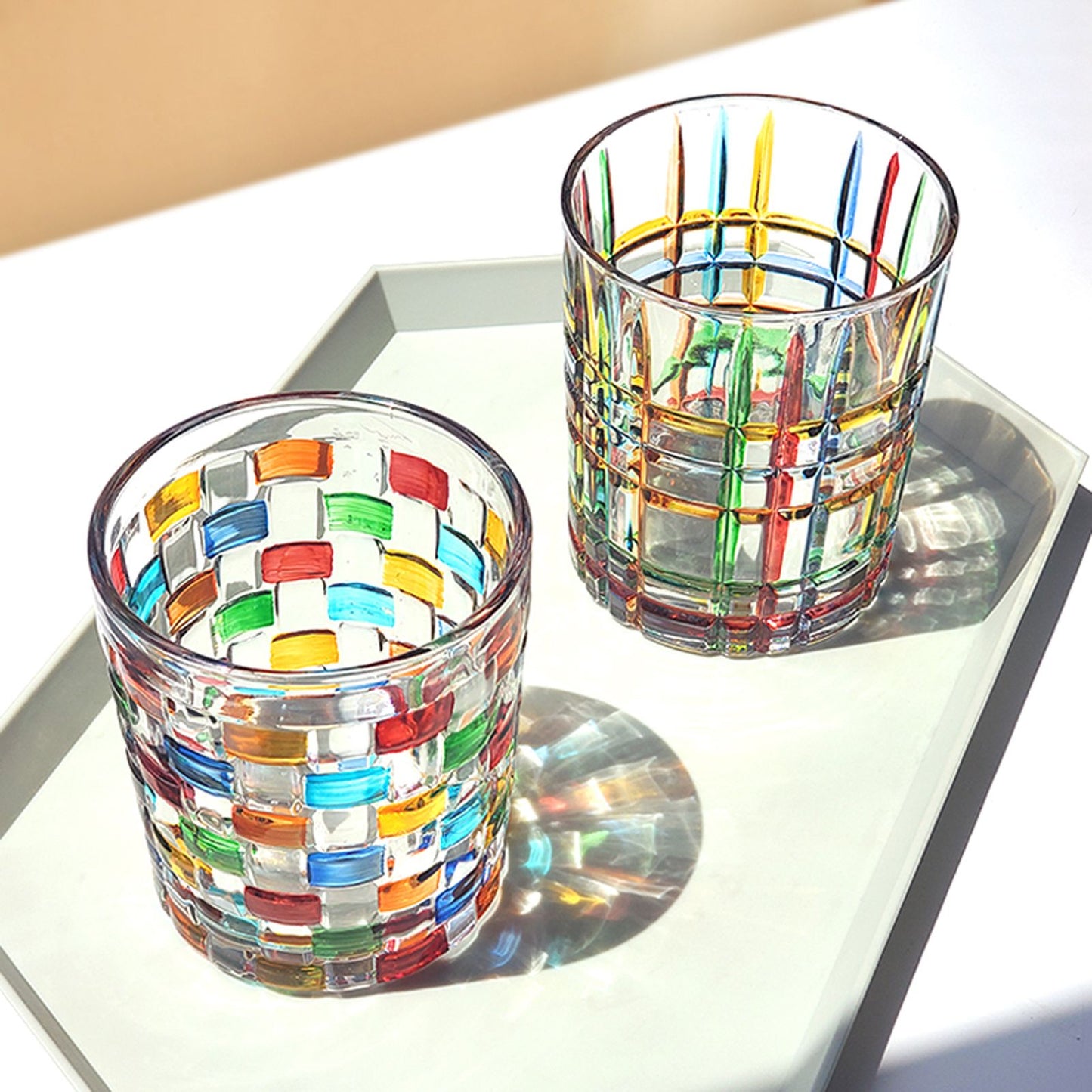Whiskey Glass Multicolor 320ml Short Drinking Glass for Home