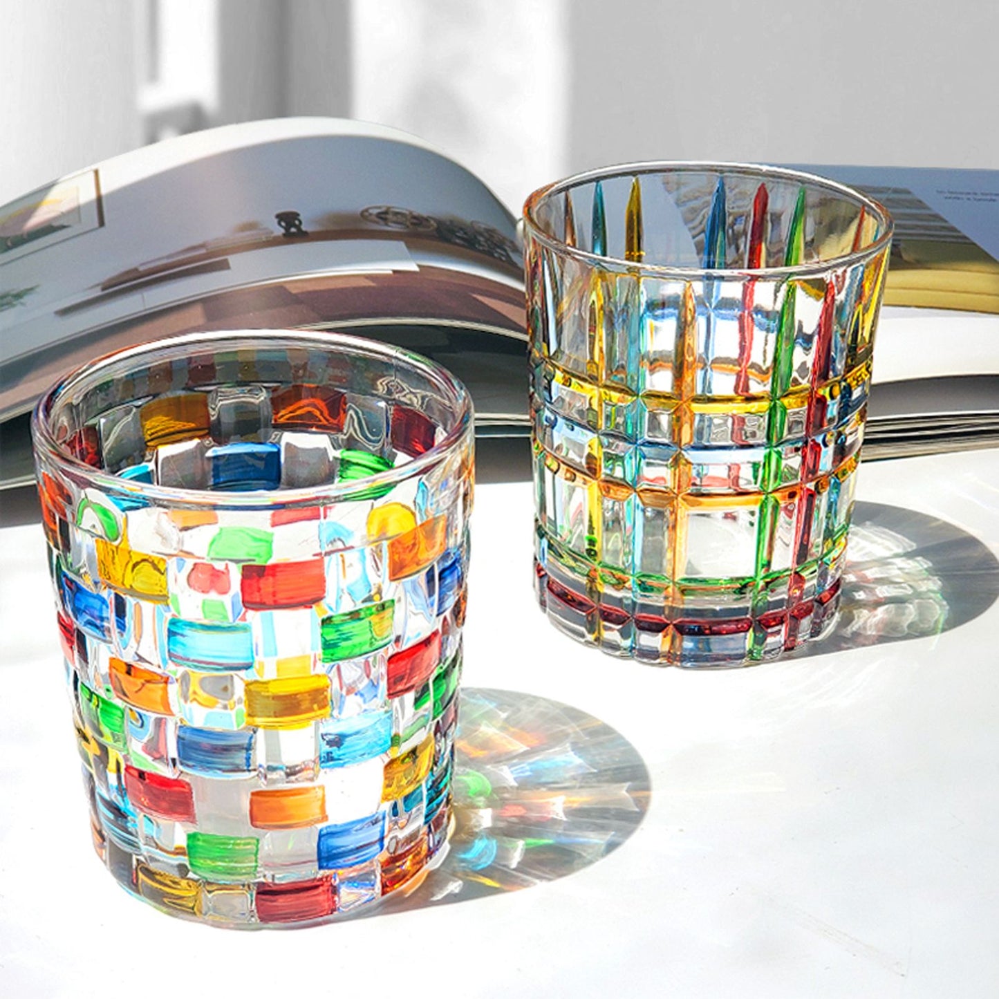 Whiskey Glass Multicolor 320ml Short Drinking Glass for Home