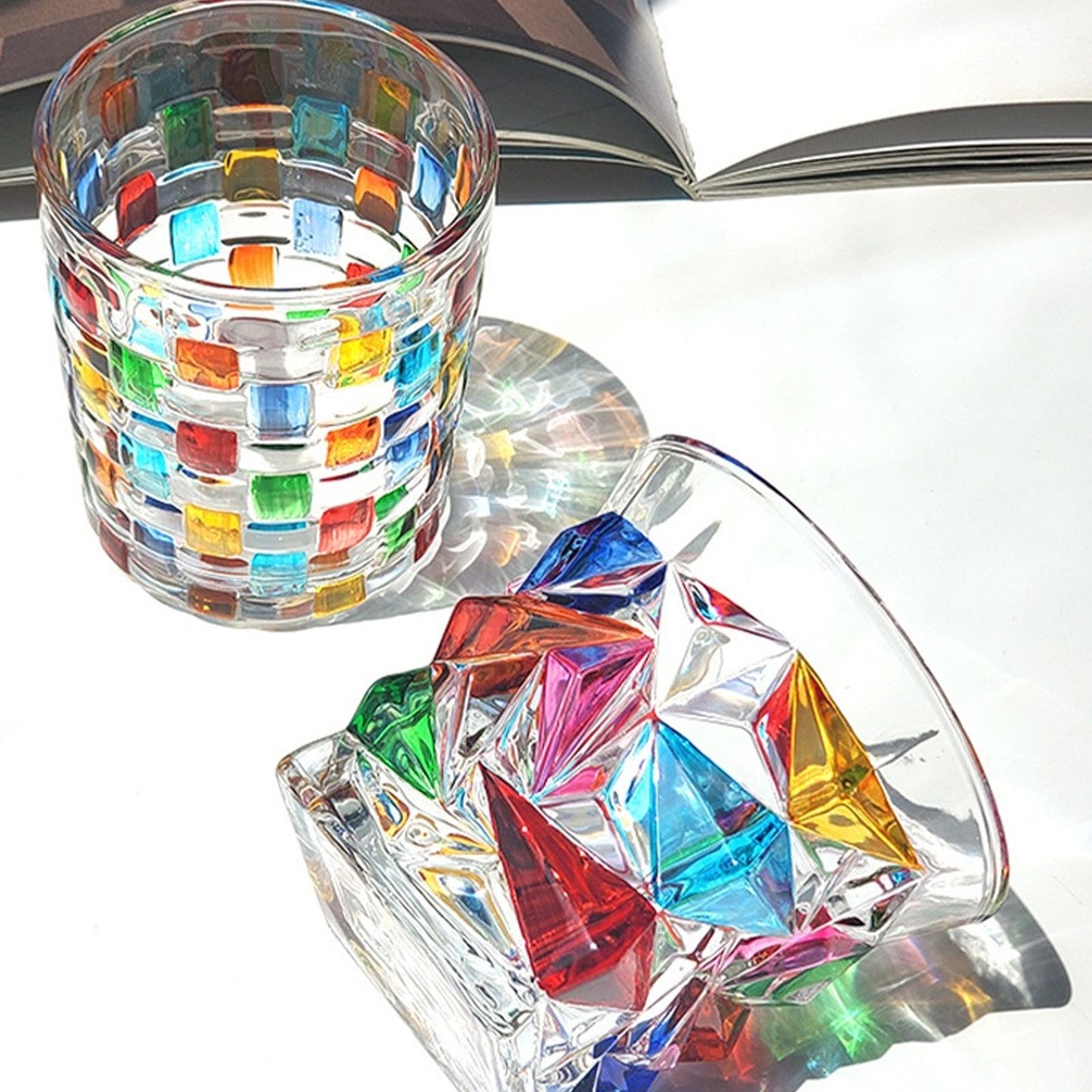 Whiskey Glass Multicolor 320ml Short Drinking Glass for Home