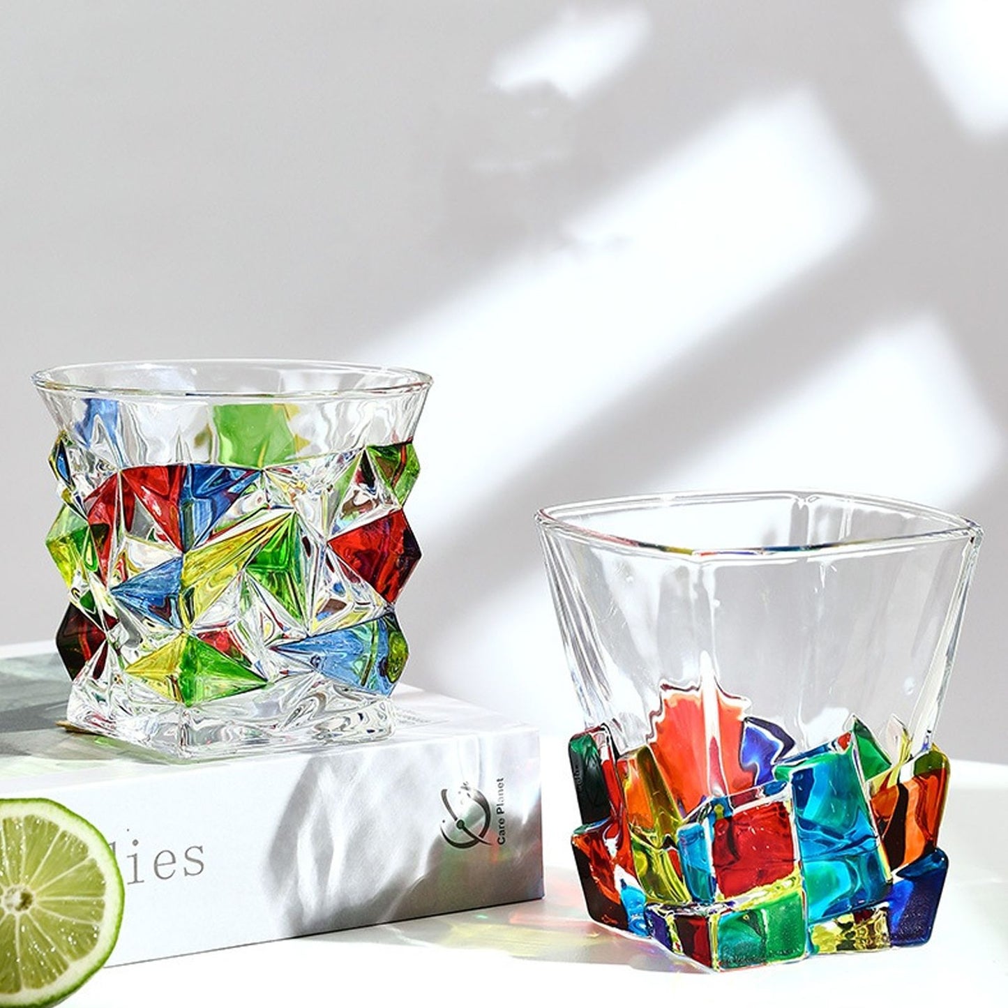 Whiskey Glass Multicolor 320ml Short Drinking Glass for Home