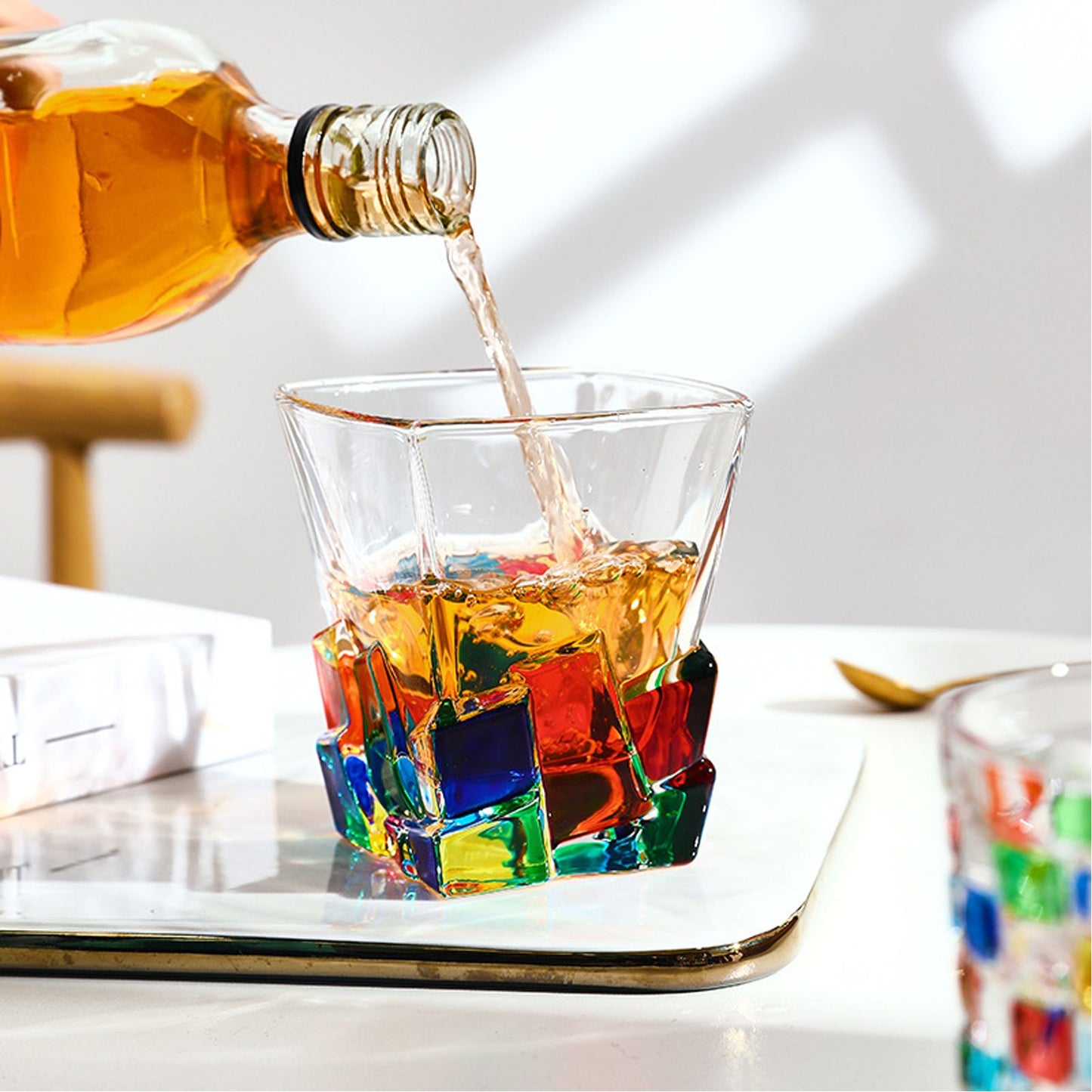 2PCS Whiskey Glass Multicolor 320ml Short Drinking Glass for Home