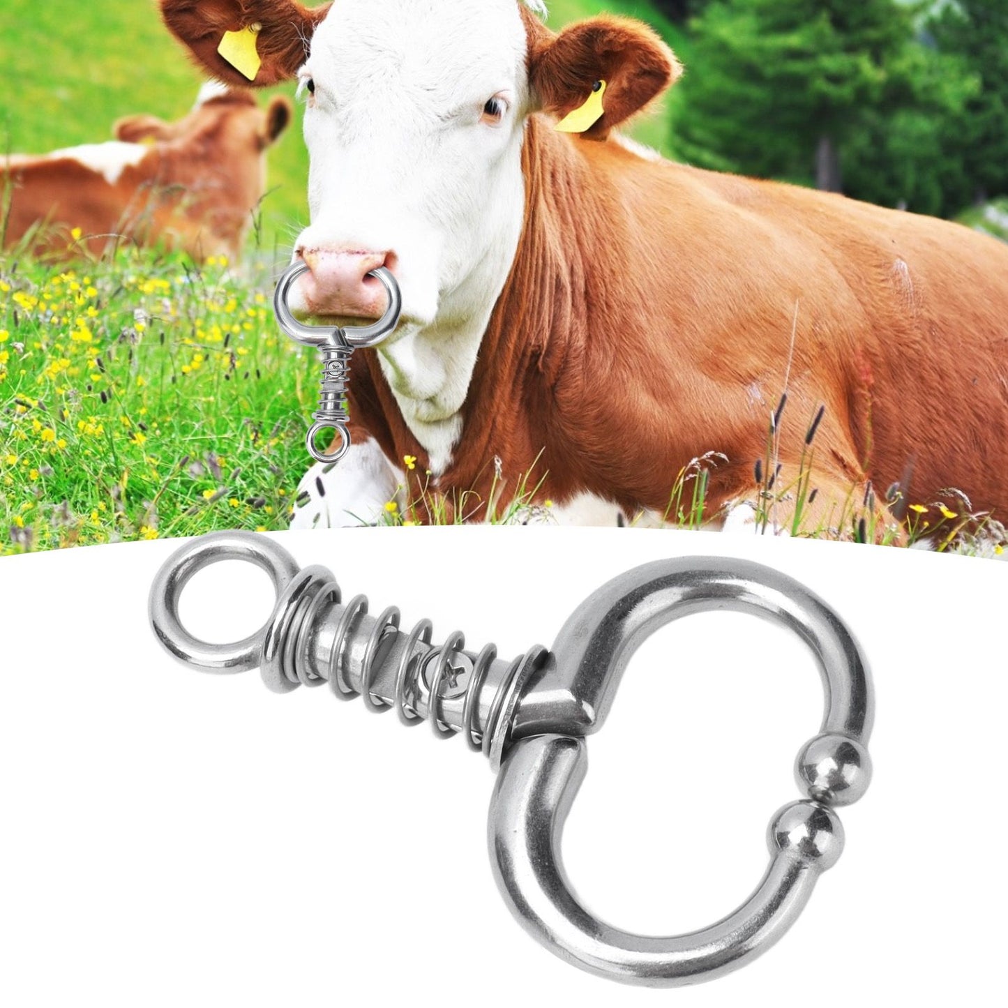 Cattle Nose Ring Stainless Steel Cattle Nose Clamp Bull Cow W Spring Nose Ring for FarmS