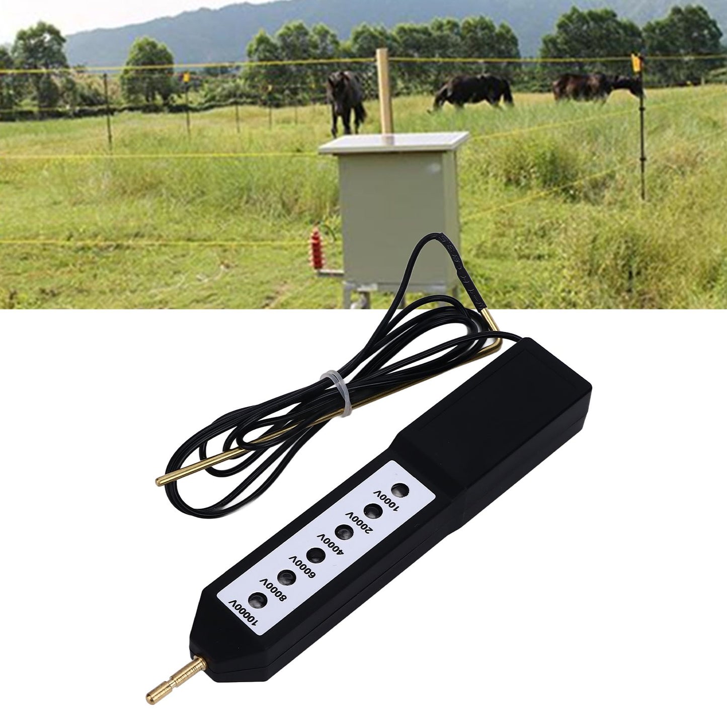 Electric Fence Tester Waterproof Voltage Meter 10KV Portable Tool with 6pcs Light for Farm