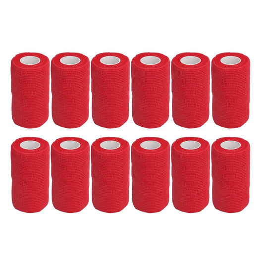 12Pcs Bandage Wrap Natural Latex Elastic Self Adhesive Wrap for Cows Dogs Horses 10cm Red