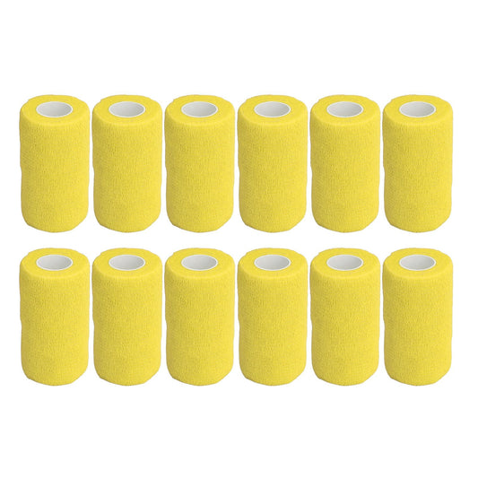 12Pcs Bandage Wrap Natural Latex Elastic Self Adhesive Wrap for Cows Dogs Horses 10cm Yellow