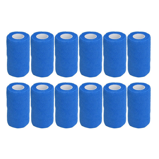 12Pcs Bandage Wrap Natural Latex Elastic Self Adhesive Wrap for Cows Dogs Horses 10cm Blue