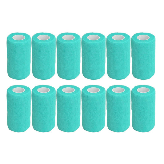 12Pcs Bandage Wrap Natural Latex Elastic Self Adhesive Wrap for Cows Dogs Horses 10cm Cyan