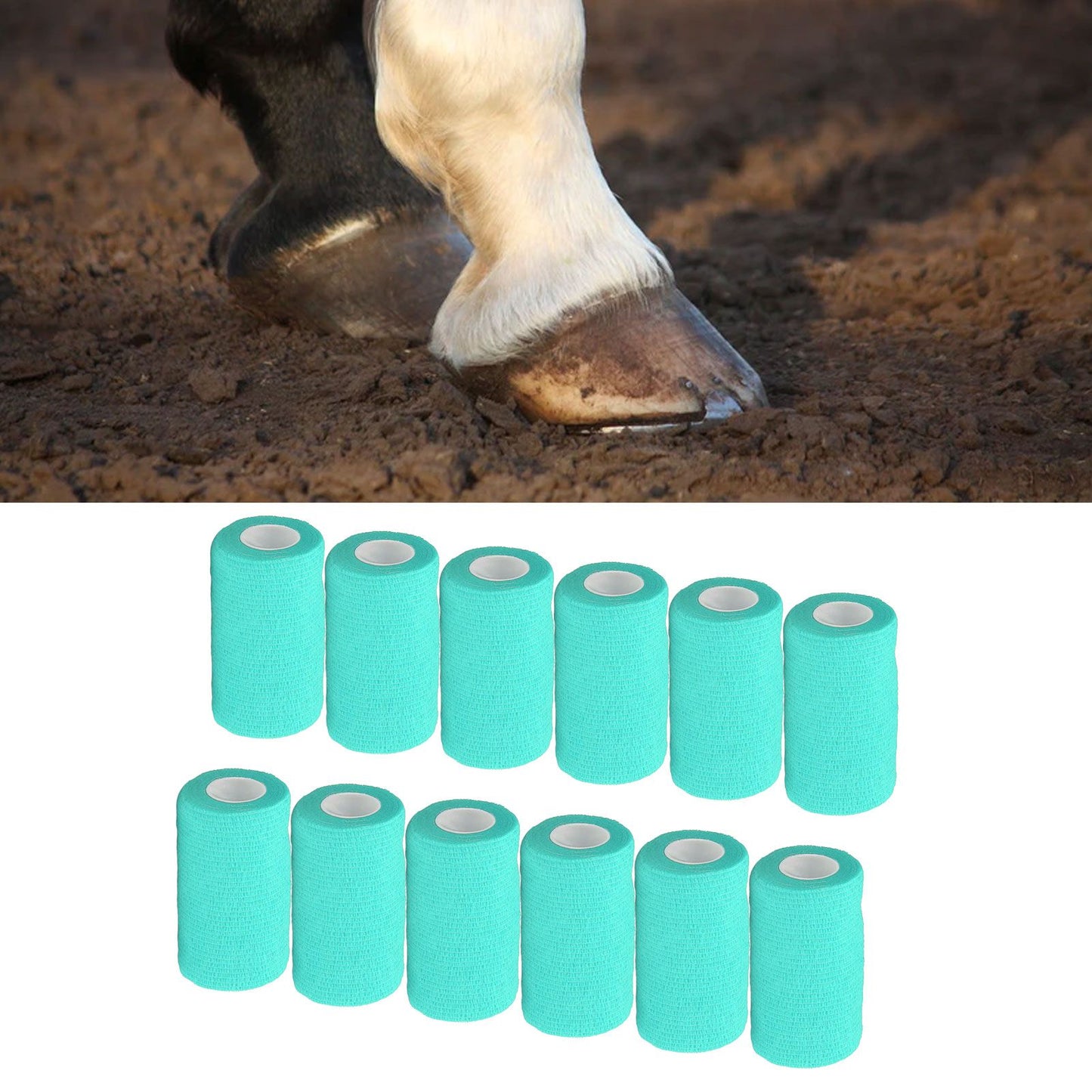 12Pcs Bandage Wrap Natural Latex Elastic Self Adhesive Wrap for Cows Dogs Horses 10cm Cyan