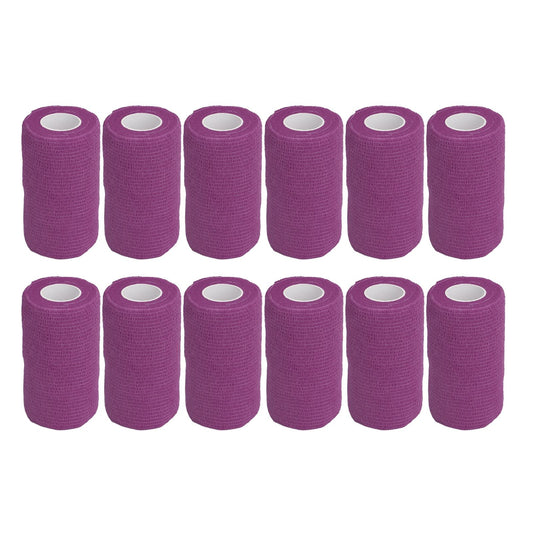 12Pcs Bandage Wrap Natural Latex Elastic Self Adhesive Wrap for Cows Dogs Horses 10cm Purple