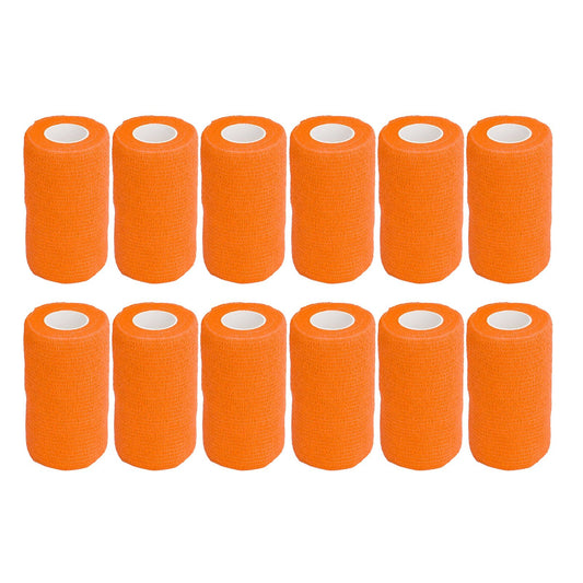 12Pcs Bandage Wrap Natural Latex Elastic Self Adhesive Wrap for Cows Dogs Horses 10cm Orange