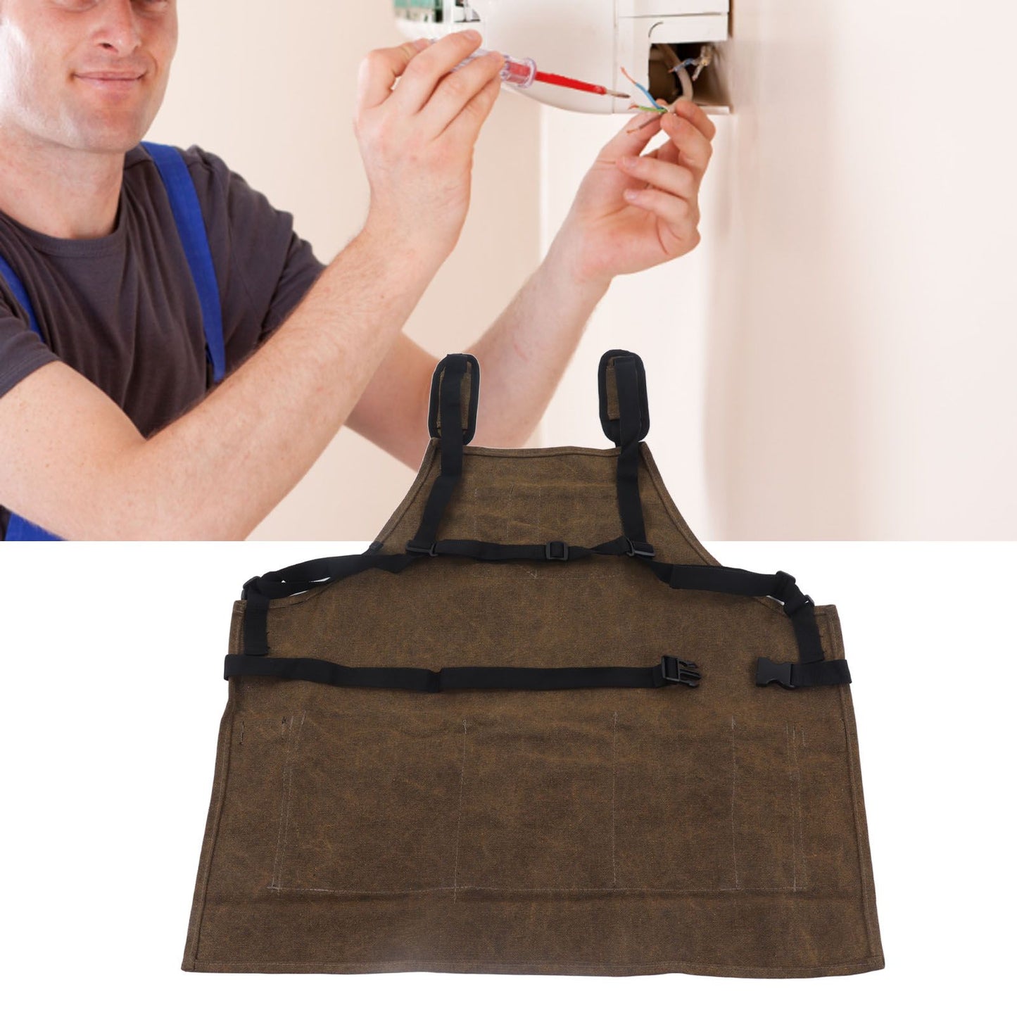 Woodworking Shop Apron Large Capacity Pocket Adjustment Shoulder Straps Waxed Apron for Carpentry Electrician