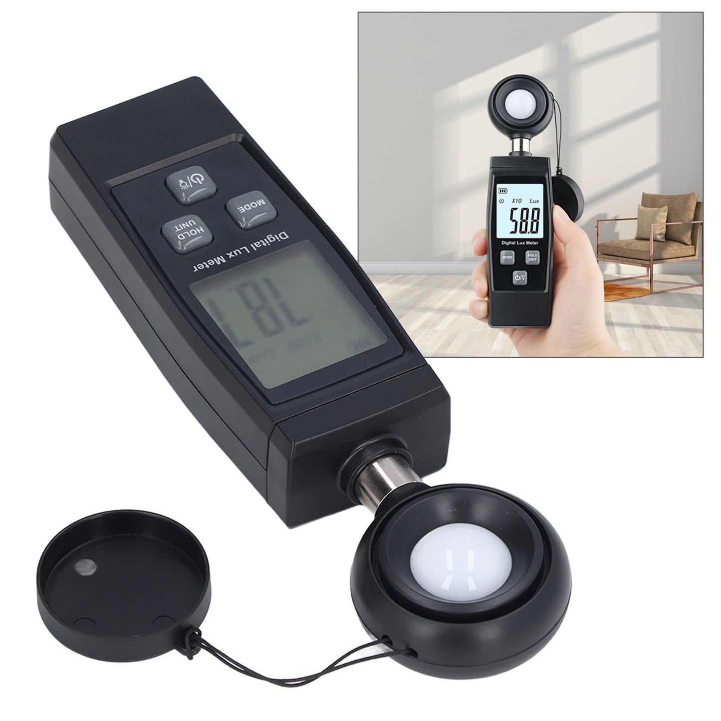 RZ851 Handheld Digital Illuminance Meter Mini Portable Light Meter for Lamps Animal Husbandry Mining Industries