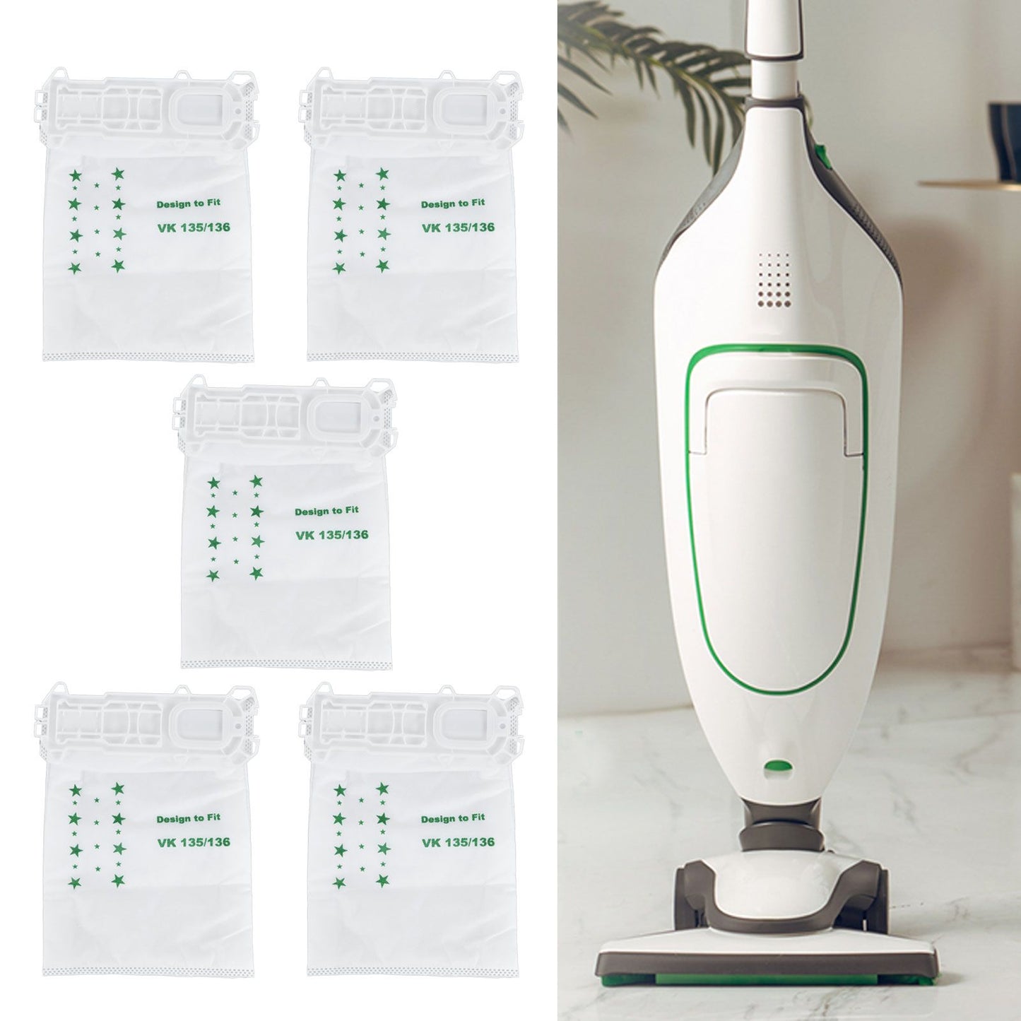 5PCS Vacuum Cleaner Dust Bag Nonwoven Vacuum Cleaner Garbage Bag for VORWERK VK135 VK136
