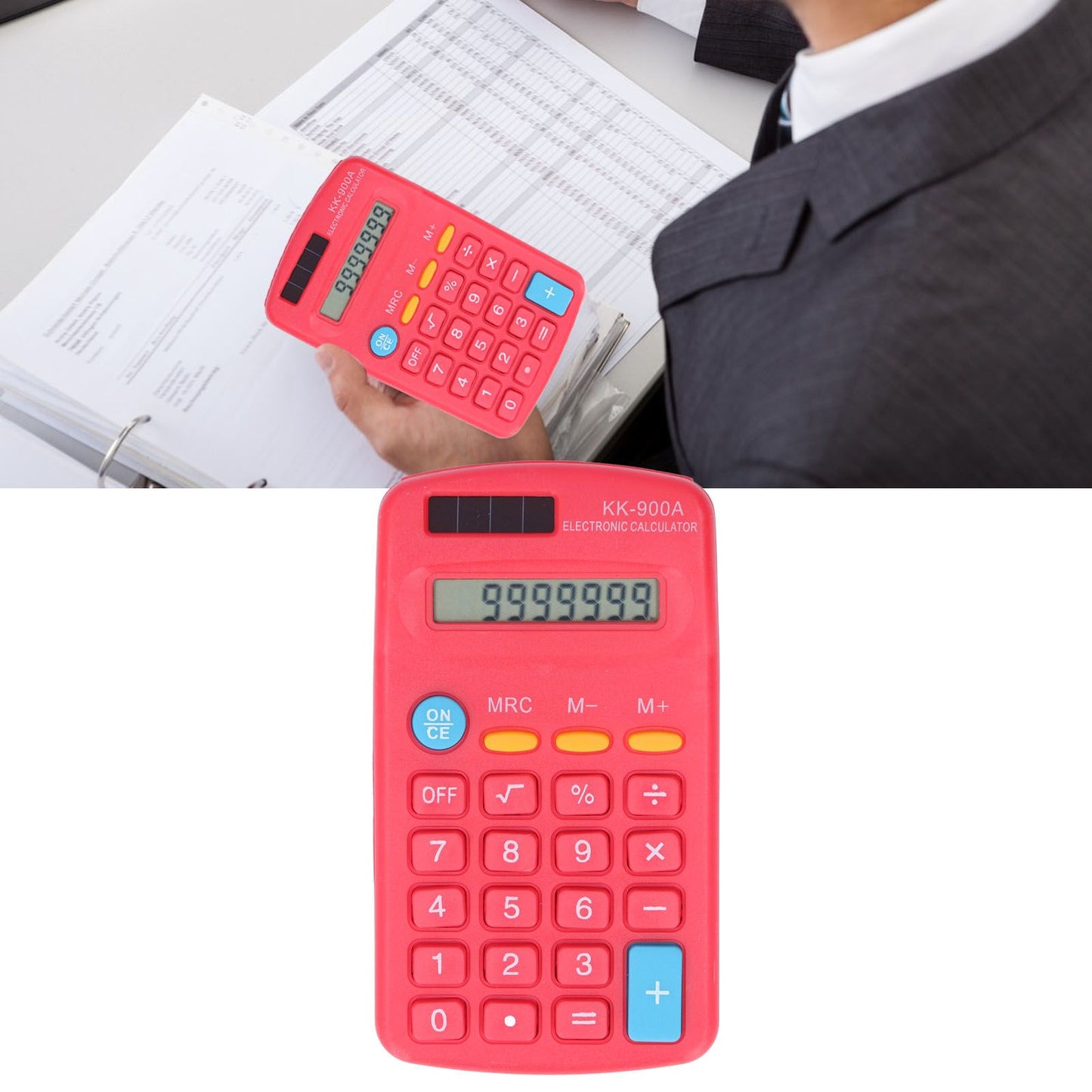 Mini Calculators Handheld 8 Digit with LCD Display Sensitive Button Solar Battery Dual Power for Office School BusinessRed
