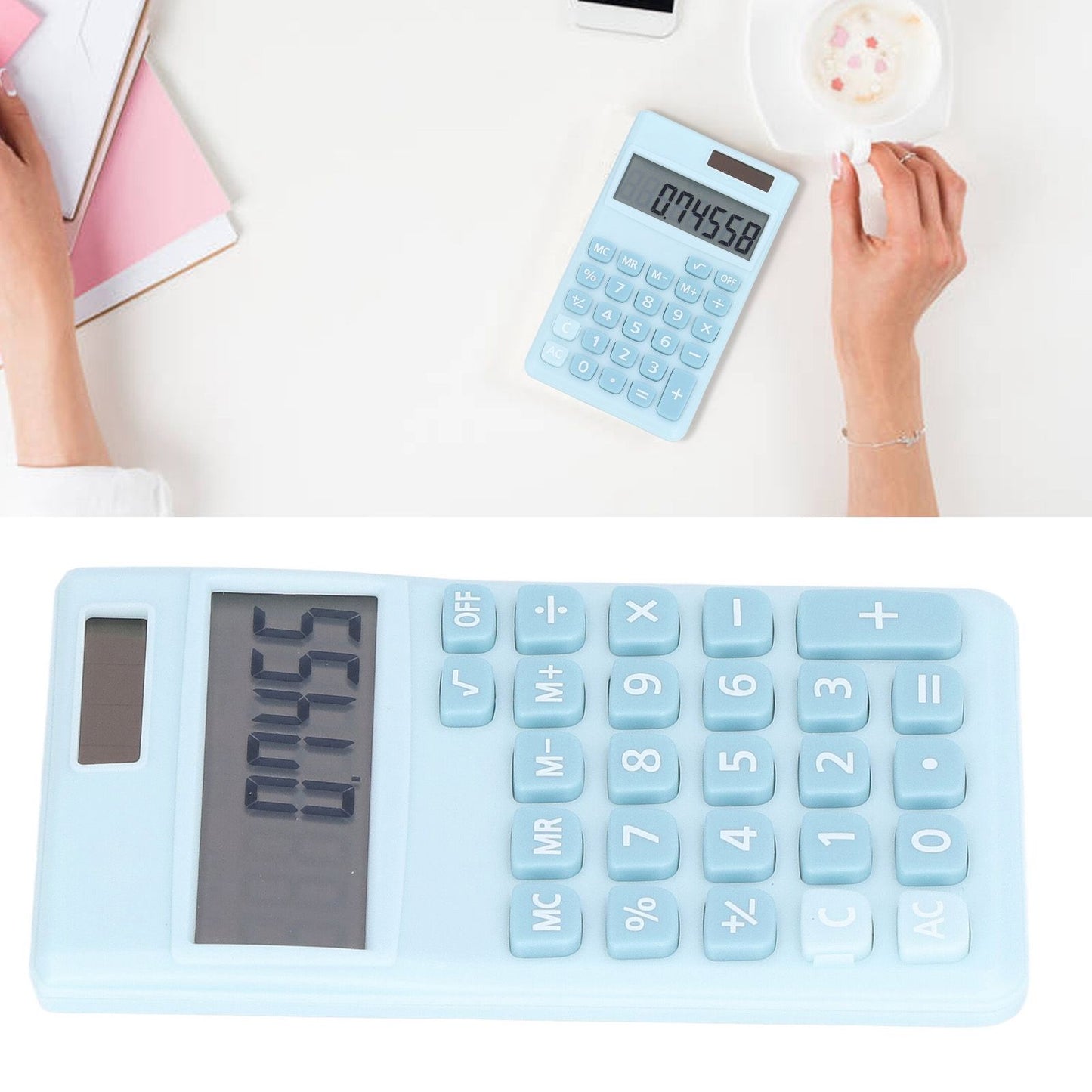 Calculators 8 Digit Solar Battery Dual Power Handheld Pocket Calculator with Large LCD Display Big Sensitive ButtonRefreshing Blue