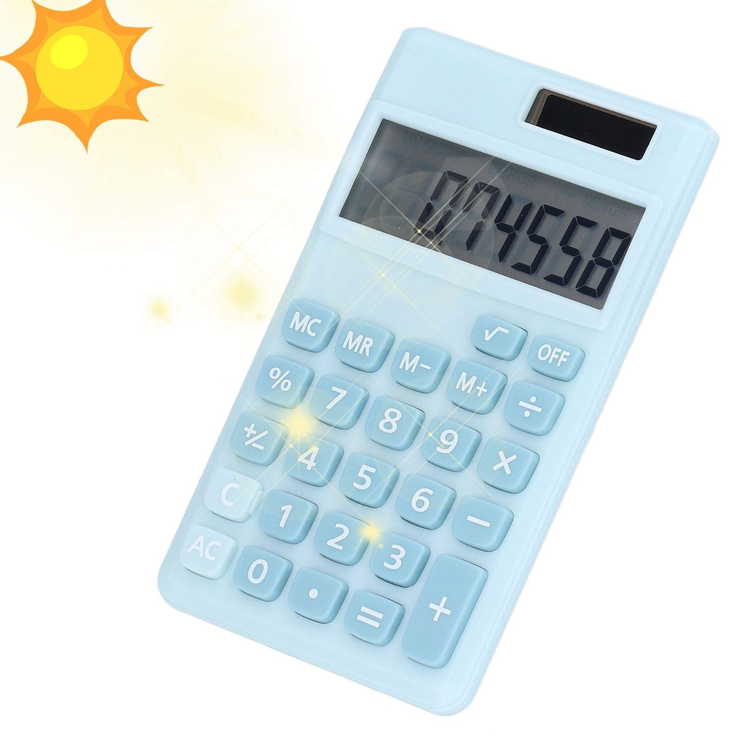 Calculators 8 Digit Solar Battery Dual Power Handheld Pocket Calculator with Large LCD Display Big Sensitive ButtonRefreshing Blue