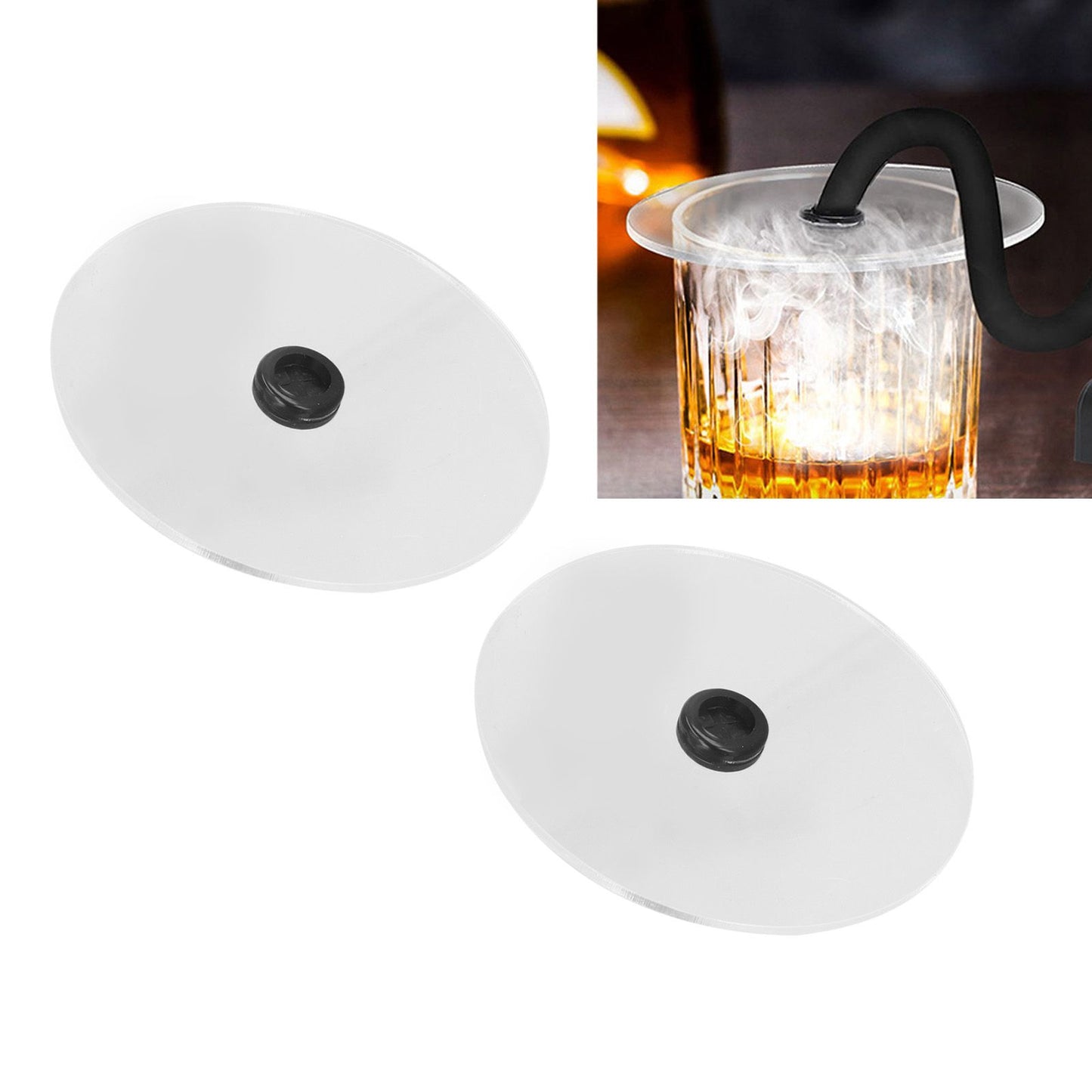 2Pcs/Set Smoke Infuser Lid Cocktail Drinks Round Cover for Beverages Wine Cocktails Whiskey