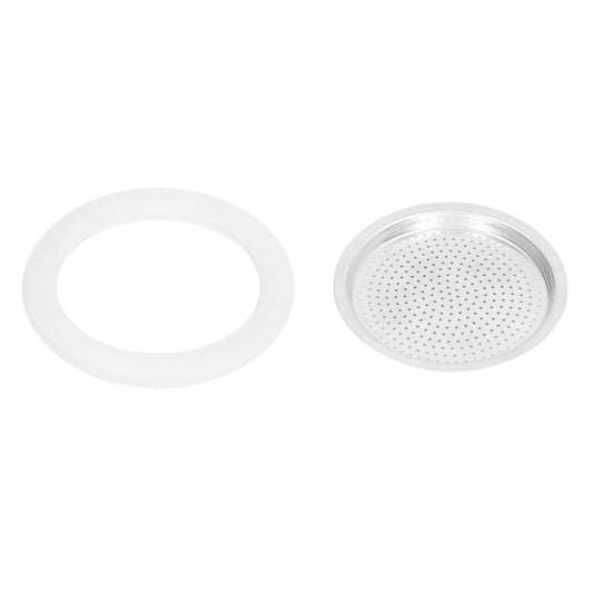 Coffee Pot Filter Sealing Ring and Filter Set Reusable Aluminum Filter Disc for Coffee Makingfor 3 People