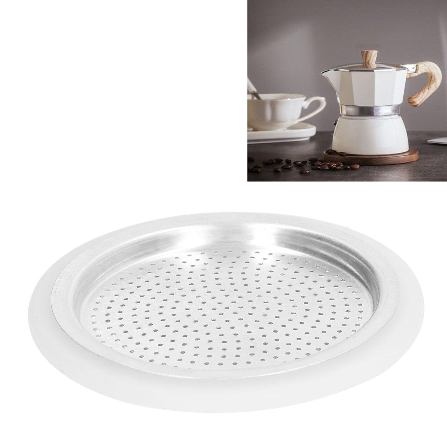 Coffee Pot Filter Sealing Ring and Filter Set Reusable Aluminum Filter Disc for Coffee Makingfor 3 People