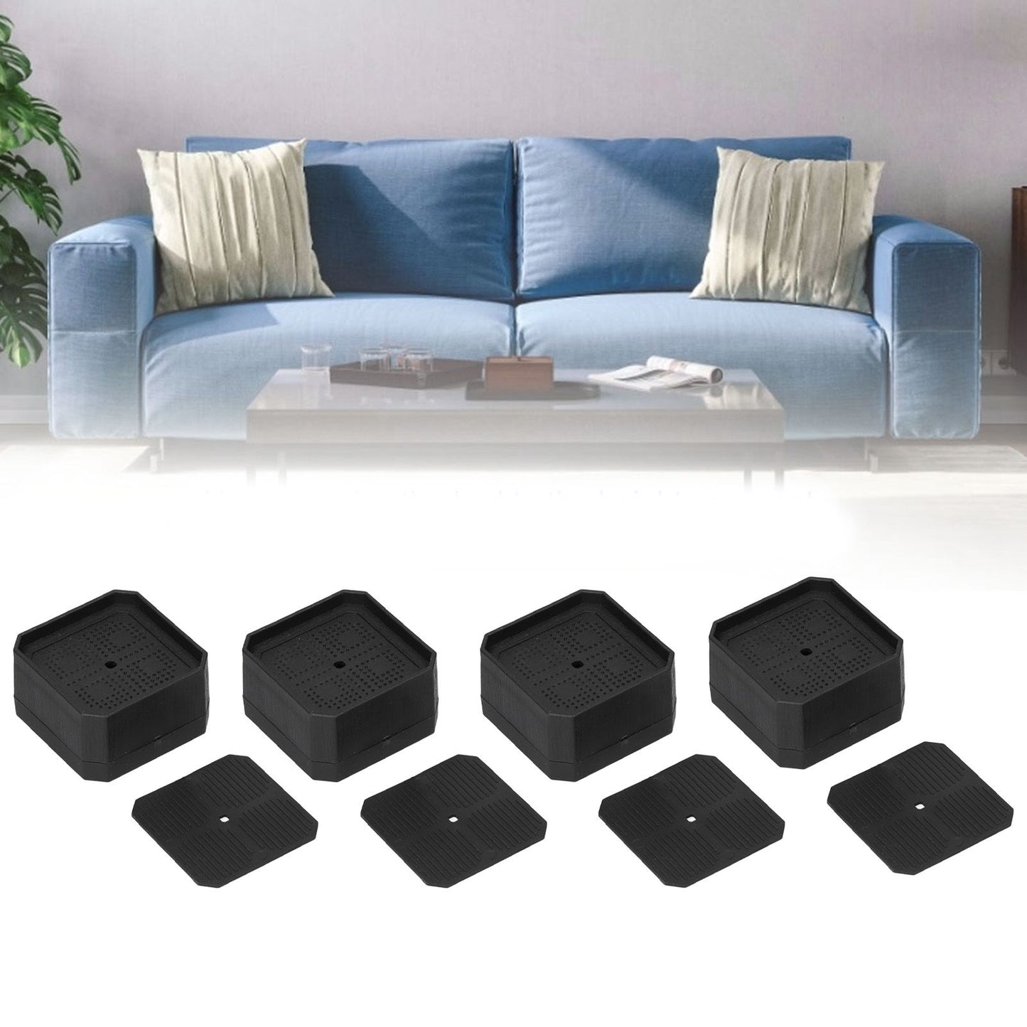 4Set Square Furniture Leg Pad Rubber Non Slip Table Chair Refrigerator Feet Protectors Noise Reduction