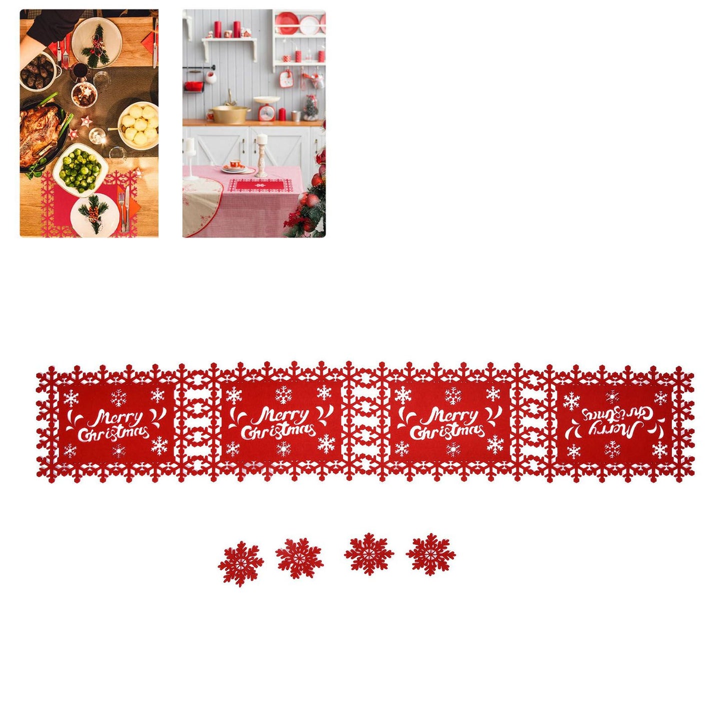 Christmas Table Runner Placemat Heat Protection Water Absorption Felt Table Runner Placemat(4 English Placemats 4 Coasters )