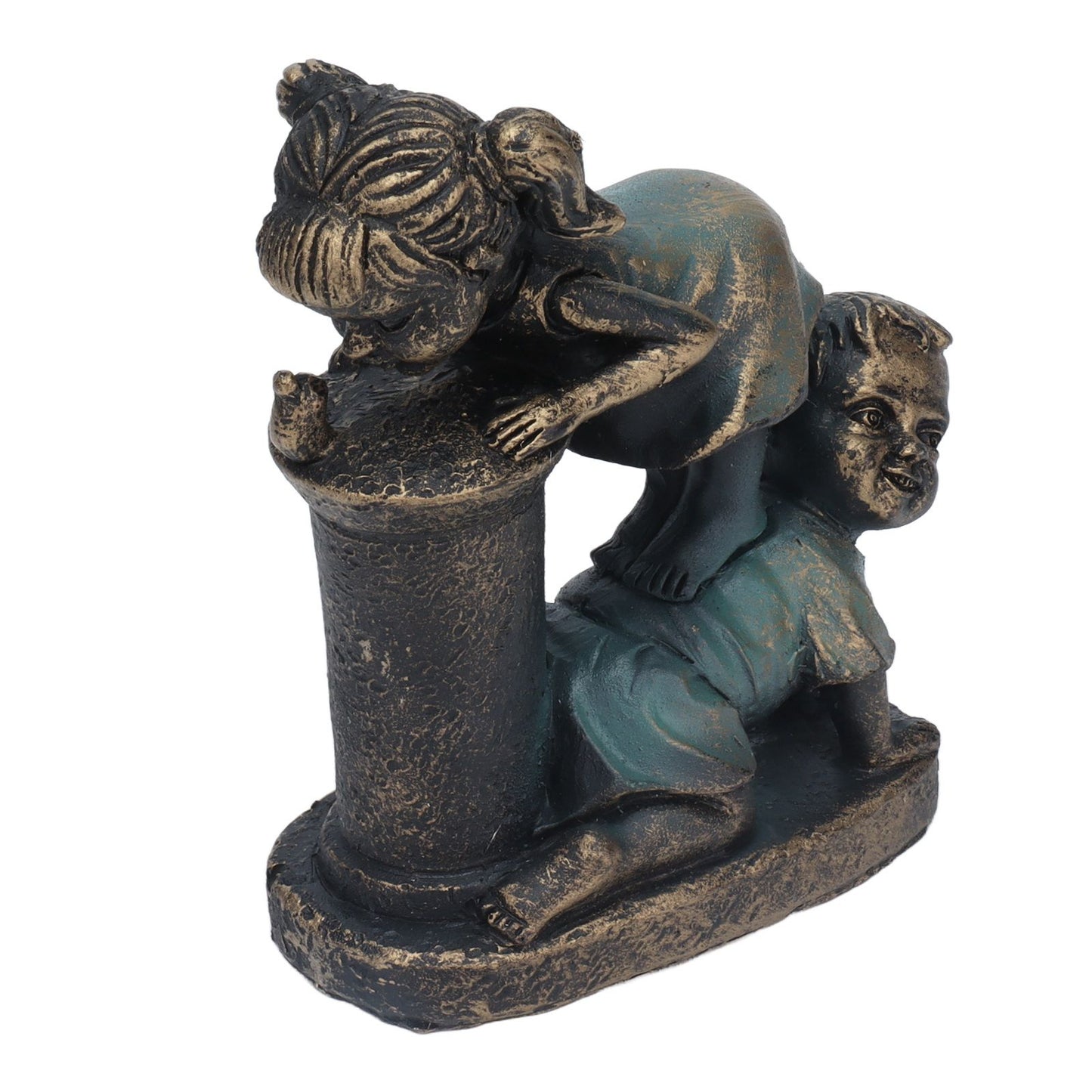 Girl Boy Drink Water Statue Garden Sculpture Resin Courtyard Ornament for Indoor Outdoor Decoration