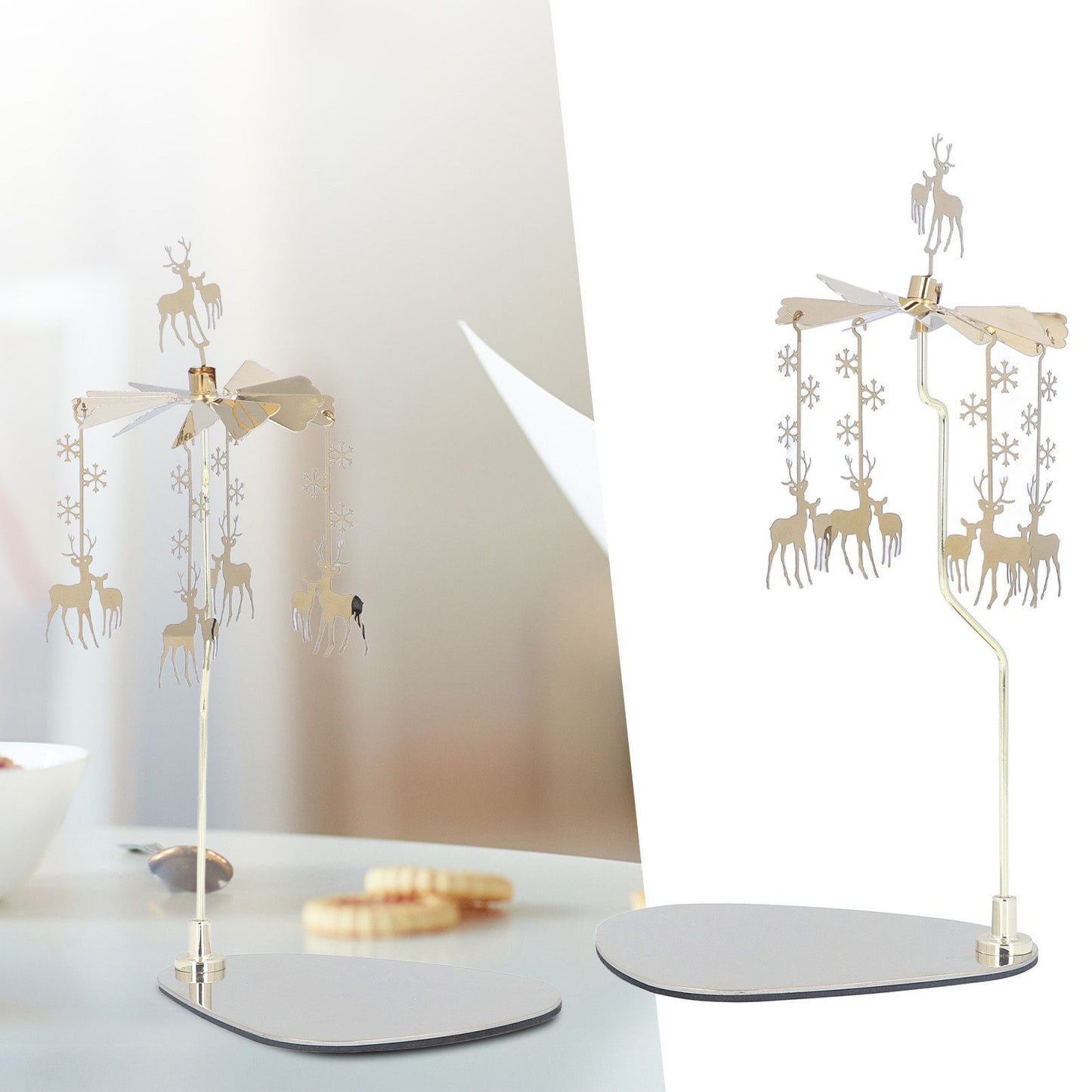 Candle Holder Round Triangle Tray Romantic European Style Stainless Steel Rotating Aromatherapy Wind Chime Candle Holder Snowflake Deer