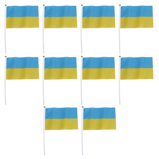 10 Set Ukraine Handheld Flags Mini Polyester Ukrainian Hand Waving Flag for Sporting Events Festive Decoration