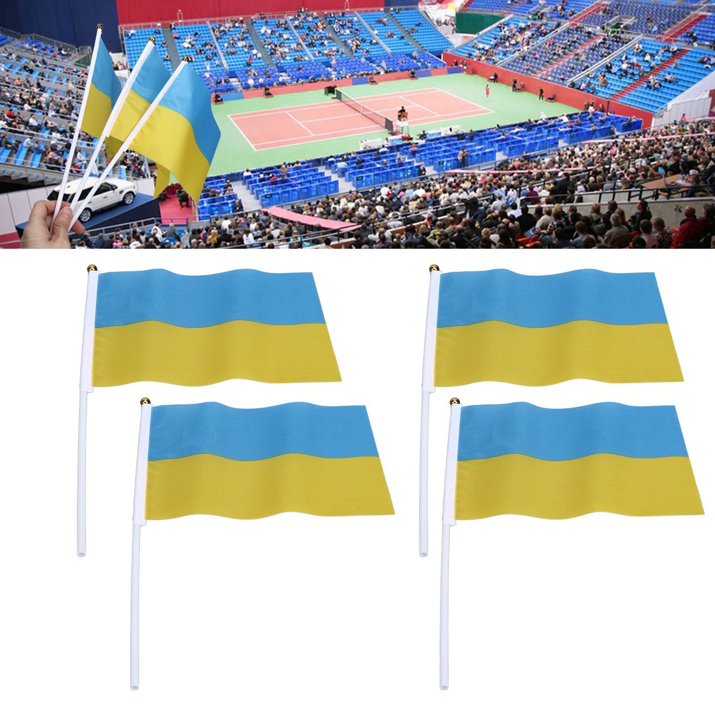 10 Set Ukraine Handheld Flags Mini Polyester Ukrainian Hand Waving Flag for Sporting Events Festive Decoration
