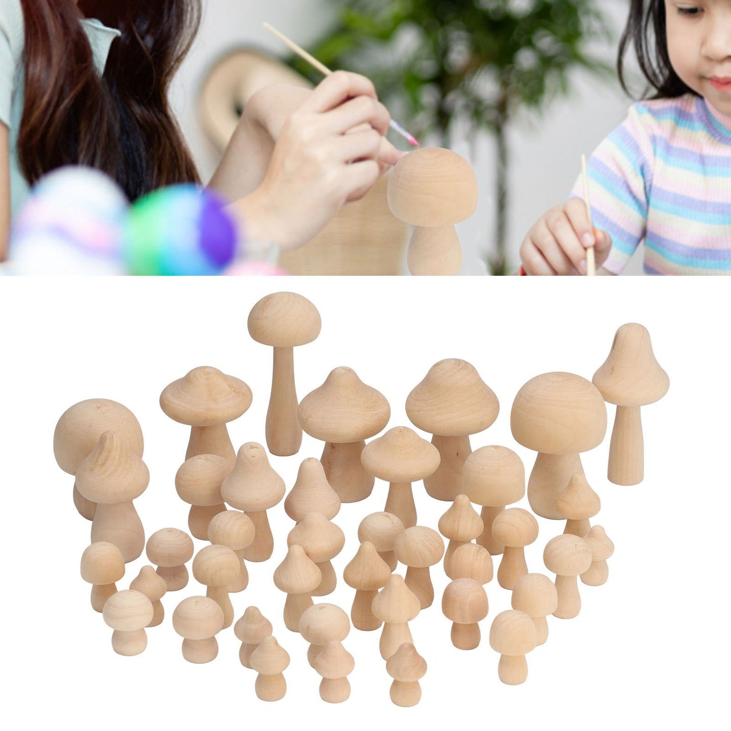 40pcs Unfinished Wooden Mushroom Unpainted Natural Wood Mushroom Decoration for DIY Decoration