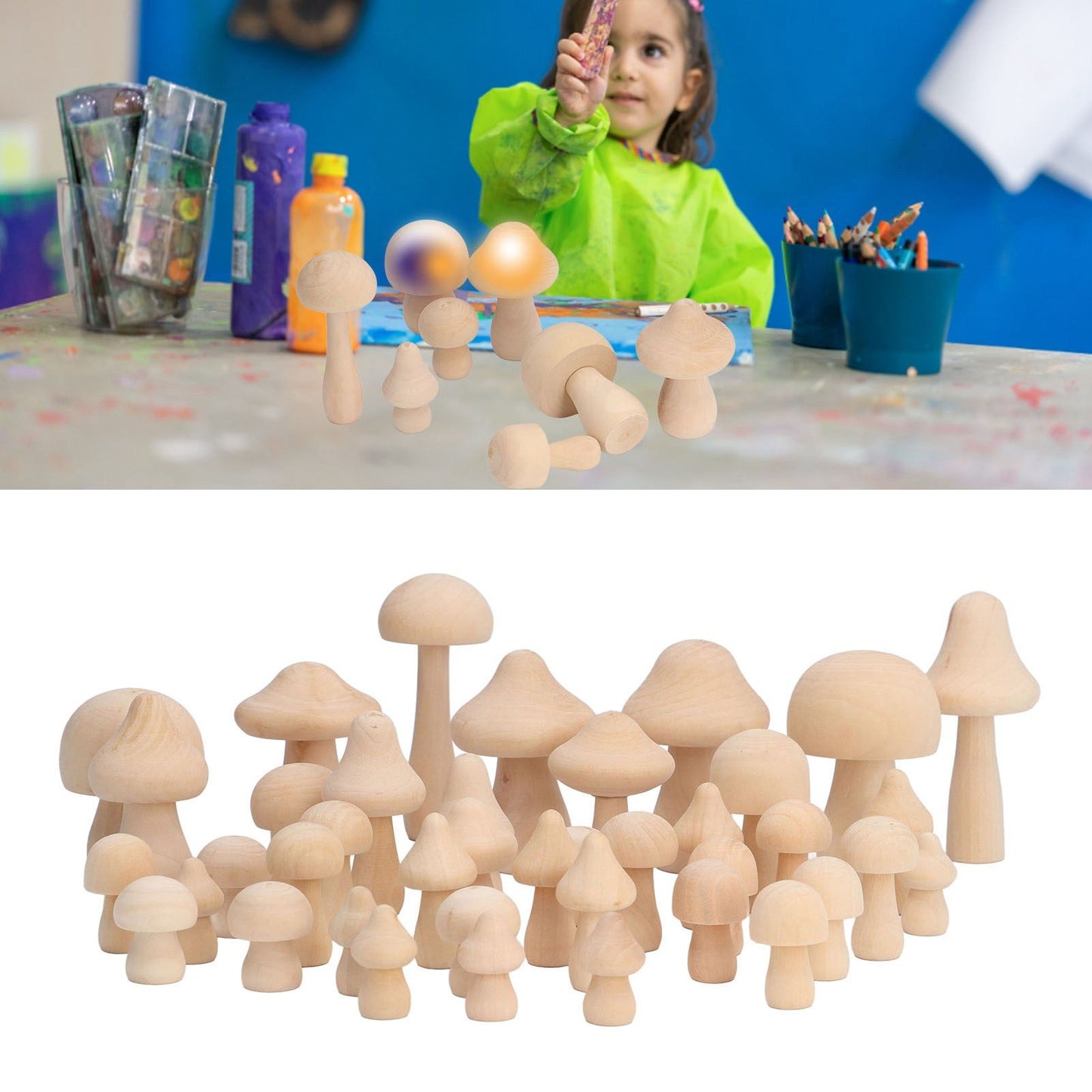40pcs Unfinished Wooden Mushroom Unpainted Natural Wood Mushroom Decoration for DIY Decoration
