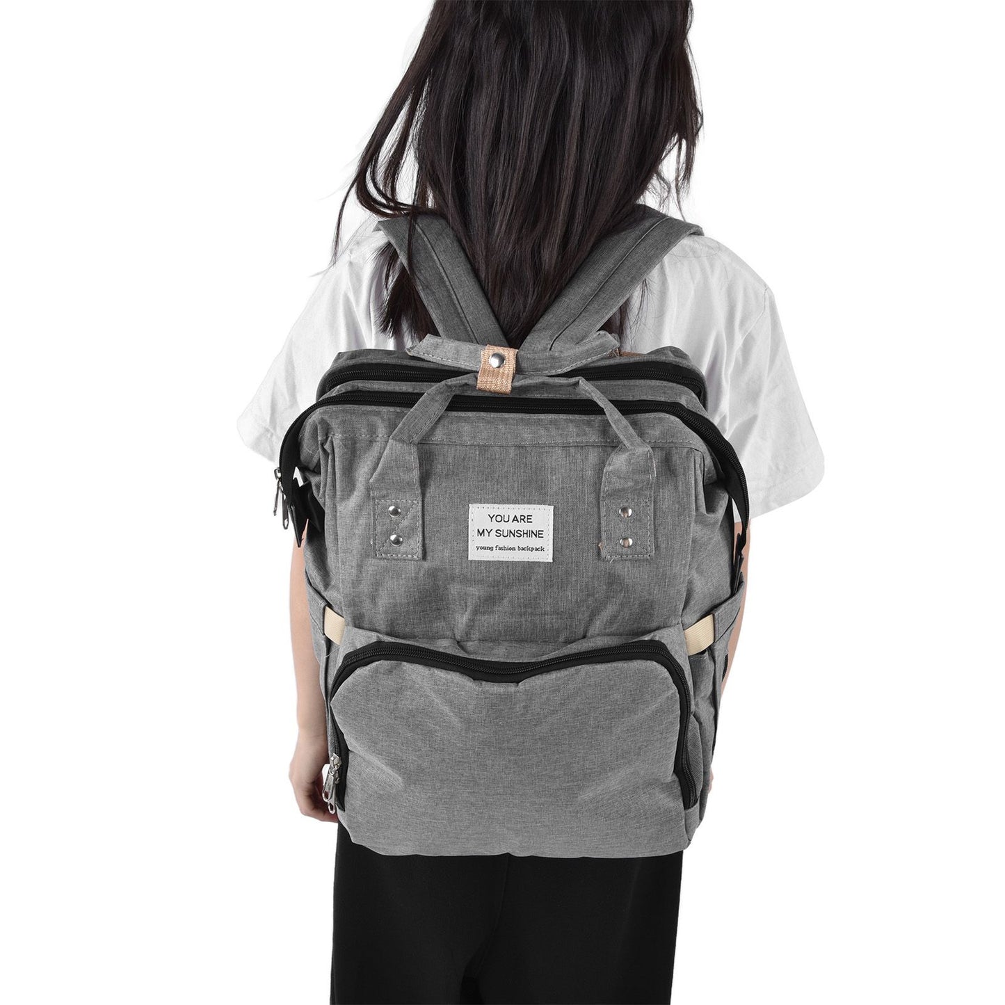 Backpack Multifunctional Foldable Large Capacity Baby Diaper Storage Bag for TravelLight Grey