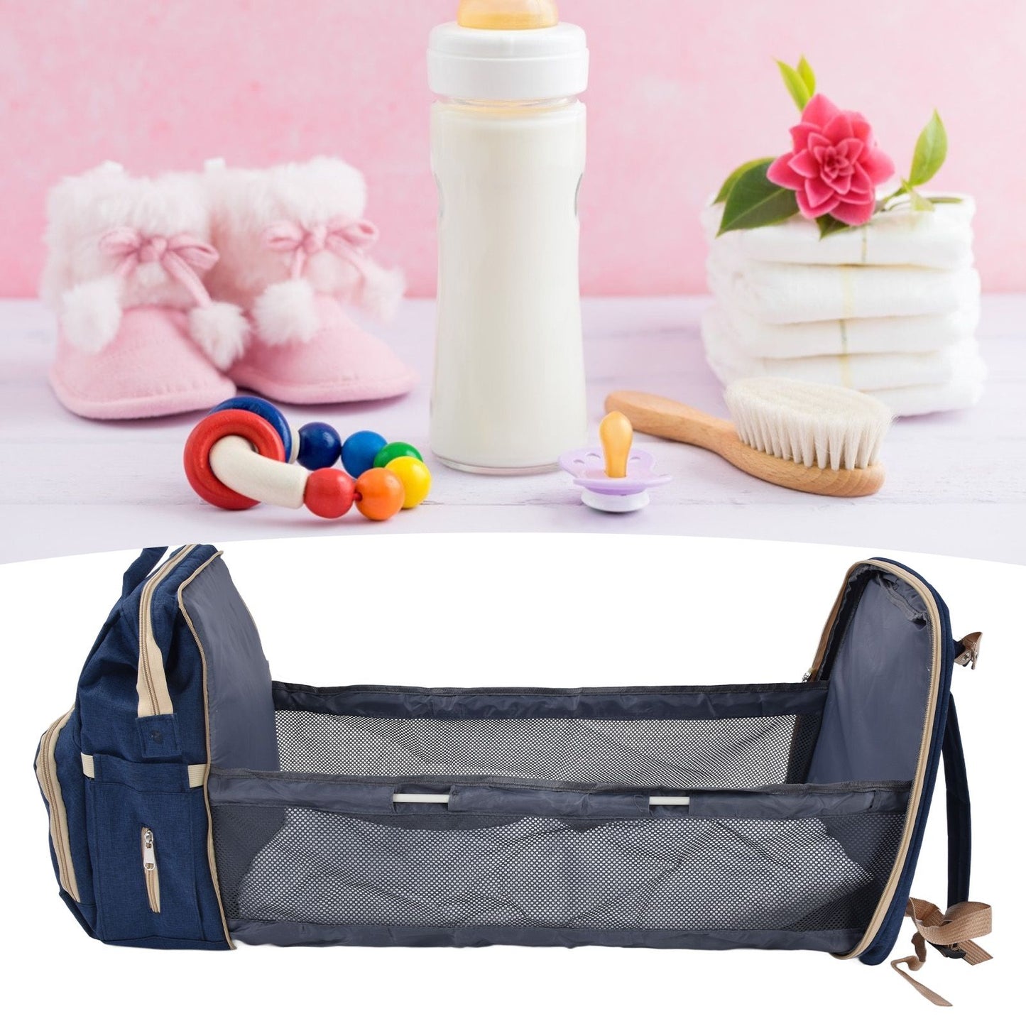 Backpack Multifunctional Foldable Large Capacity Baby Diaper Storage Bag for TravelDark Blue