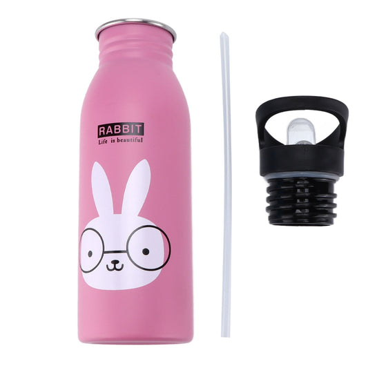 Stainless Steel Sport Water Bottle 500ml Cute Vacuum Insulated Water Bottle with Sucking Mouth for Outdoor SportsPink Bunny