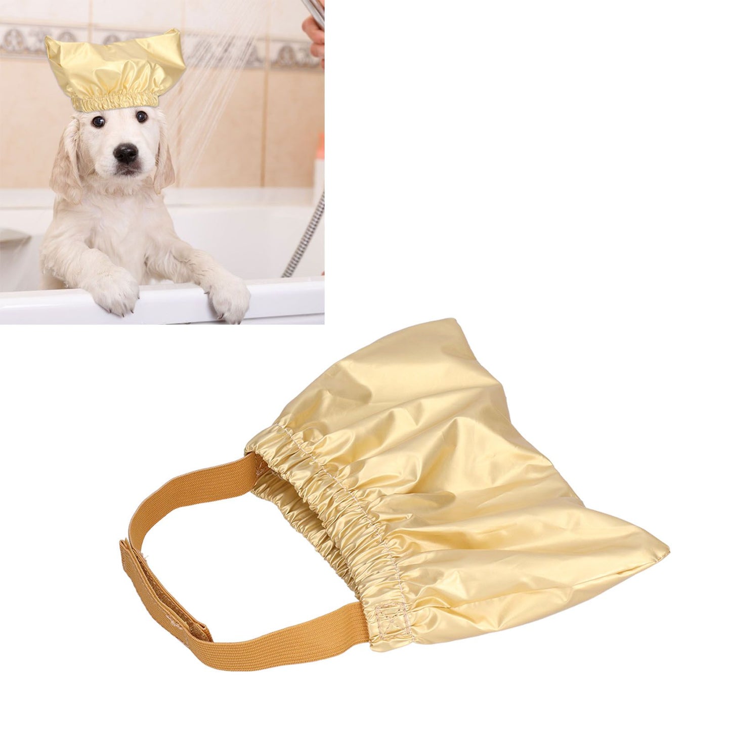 Cat Bathing Hat Waterproof Anti Ear Adjustable Breathable Polyester Pet Shower Hat for DogsGold M
