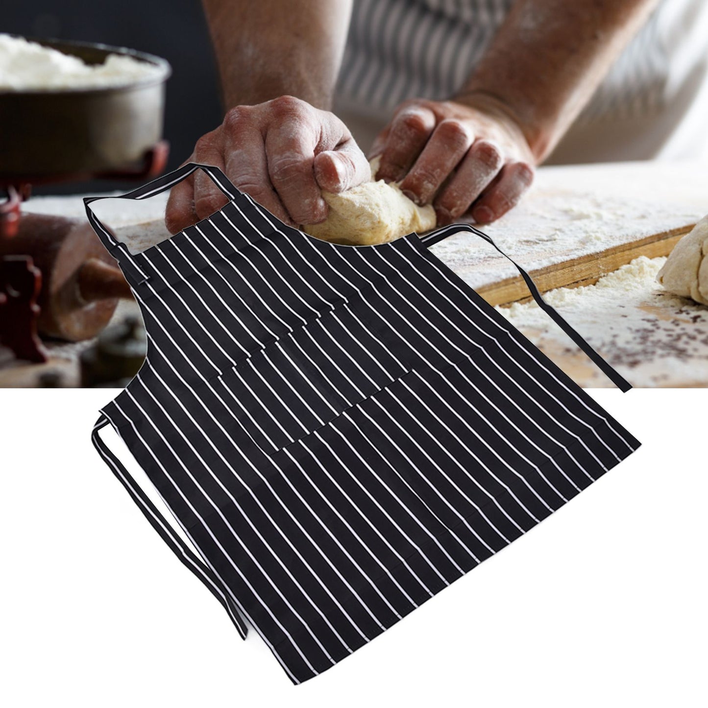 Bib Apron Waterproof Adjustable Kitchen Cooking Aprons with Dual Pockets for Kitchens Restaurants BakersBlack and White Bars