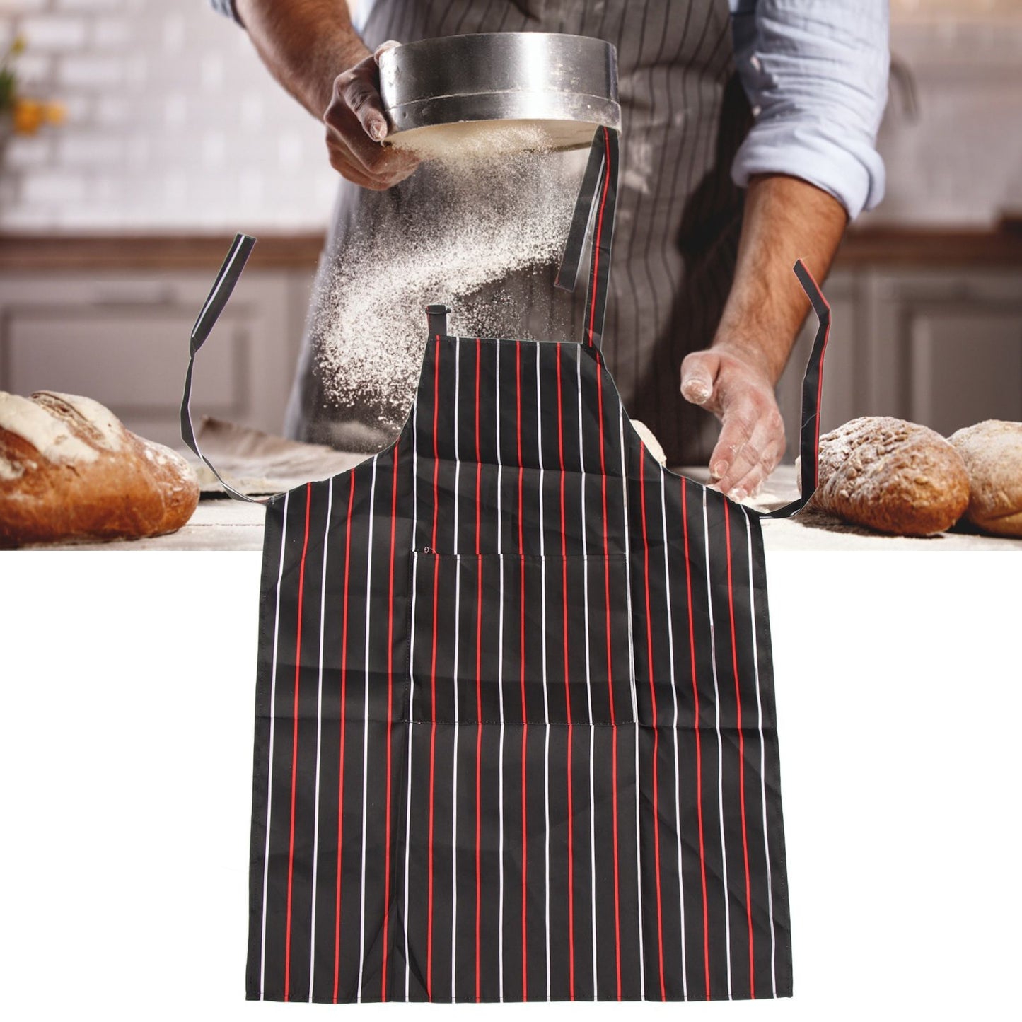 Bib Apron Waterproof Adjustable Kitchen Cooking Aprons with Dual Pockets for Kitchens Restaurants BakersRed and White Bars