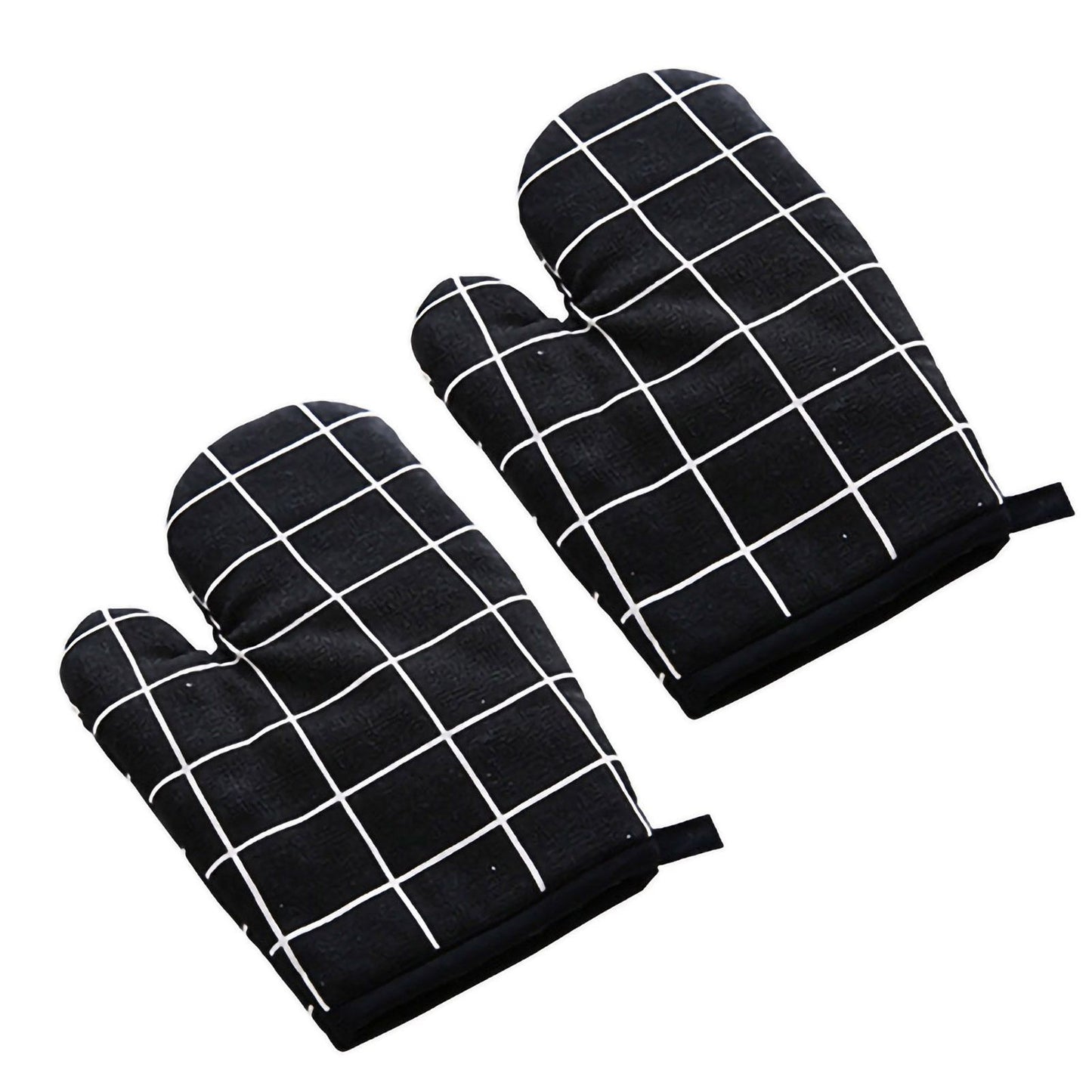 Oven Mitt Cooking Mitten Cotton Lining Heat Resistant Gloves Tool for Baking DishBlack Grids