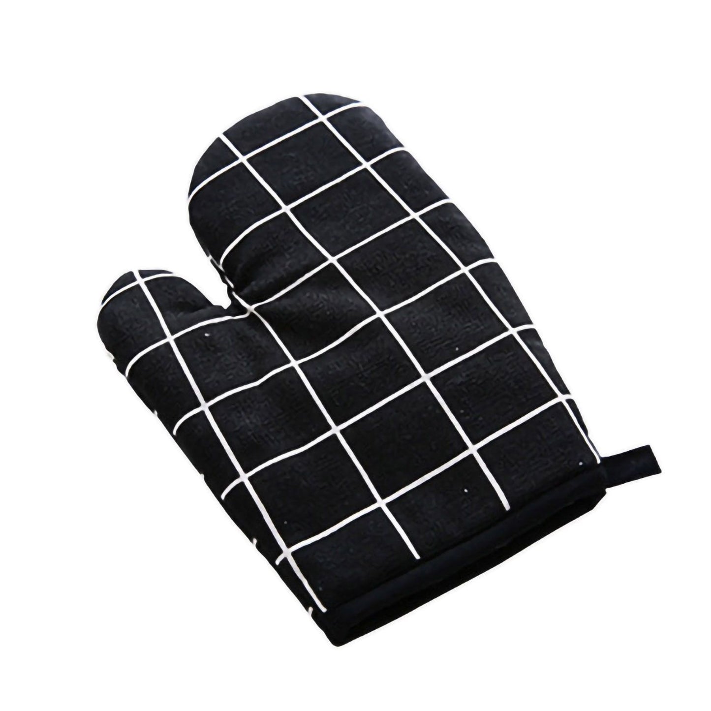 Oven Mitt Cooking Mitten Cotton Lining Heat Resistant Gloves Tool for Baking DishBlack Grids
