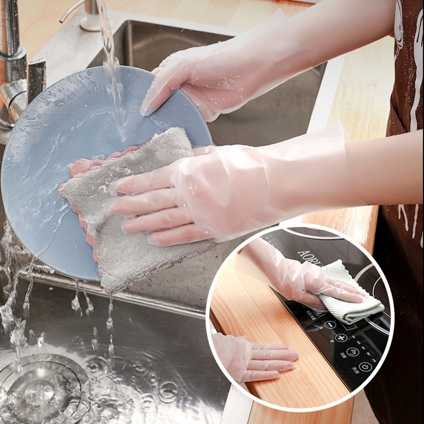 100PCS Disposable TPE Gloves Thicken Transparent Food Grade for Kitchen Baking Cooking CleaningS