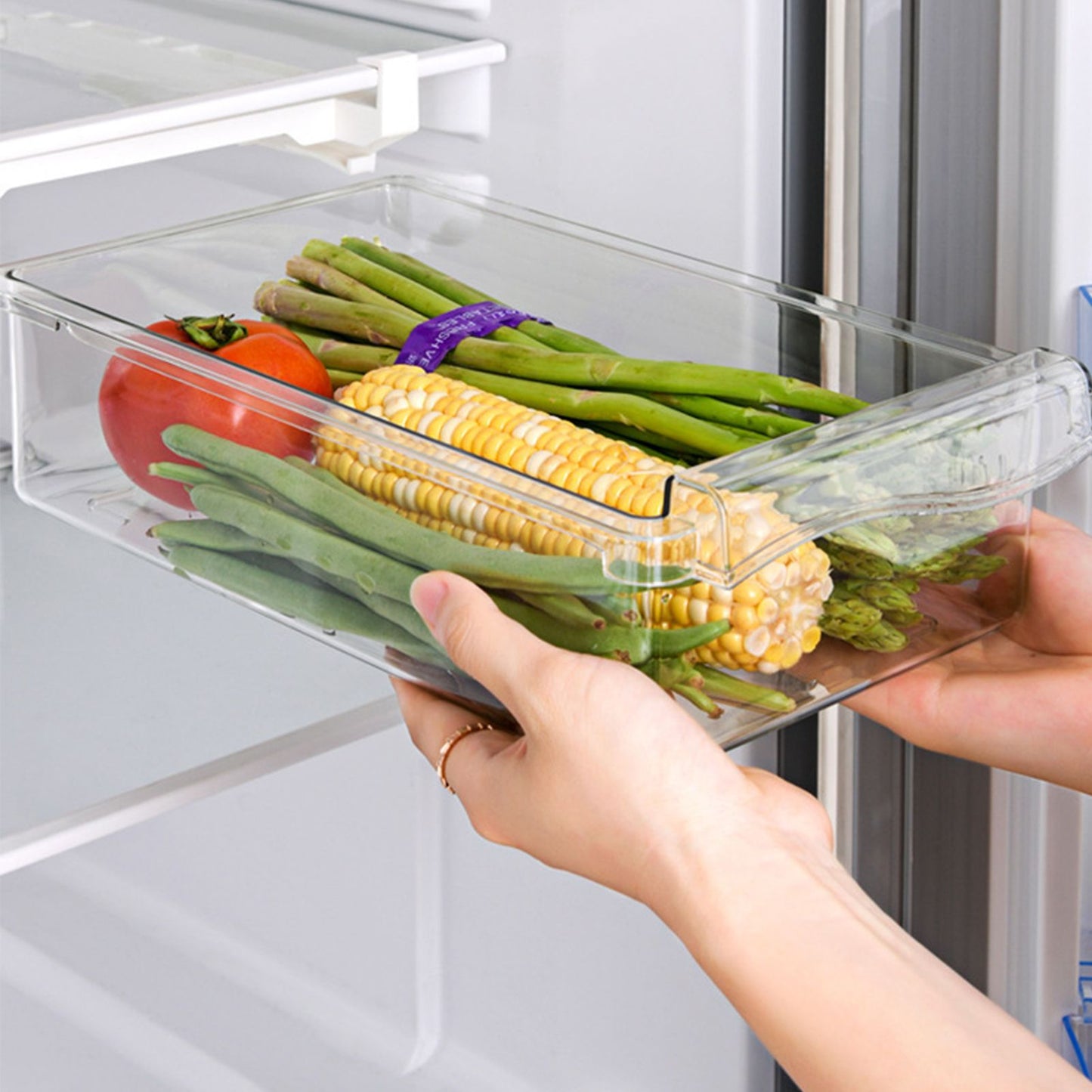 Clear Organizing Bin Durable ABS PET Drawer Type Transparent Design Wide Application Egg Storage BinVegetable Bin with Holder