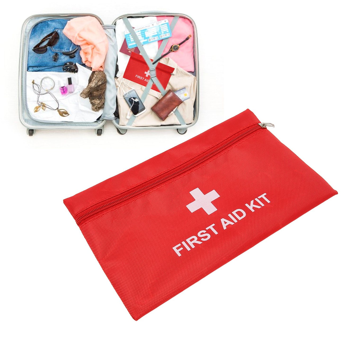 5Pcs/Set Potable Medicine Bag Empty Aid Case Rescue Pouch Waterproof Nylon Red for Home Outdoor Travel Small 20x14cm/7.87x5.51in