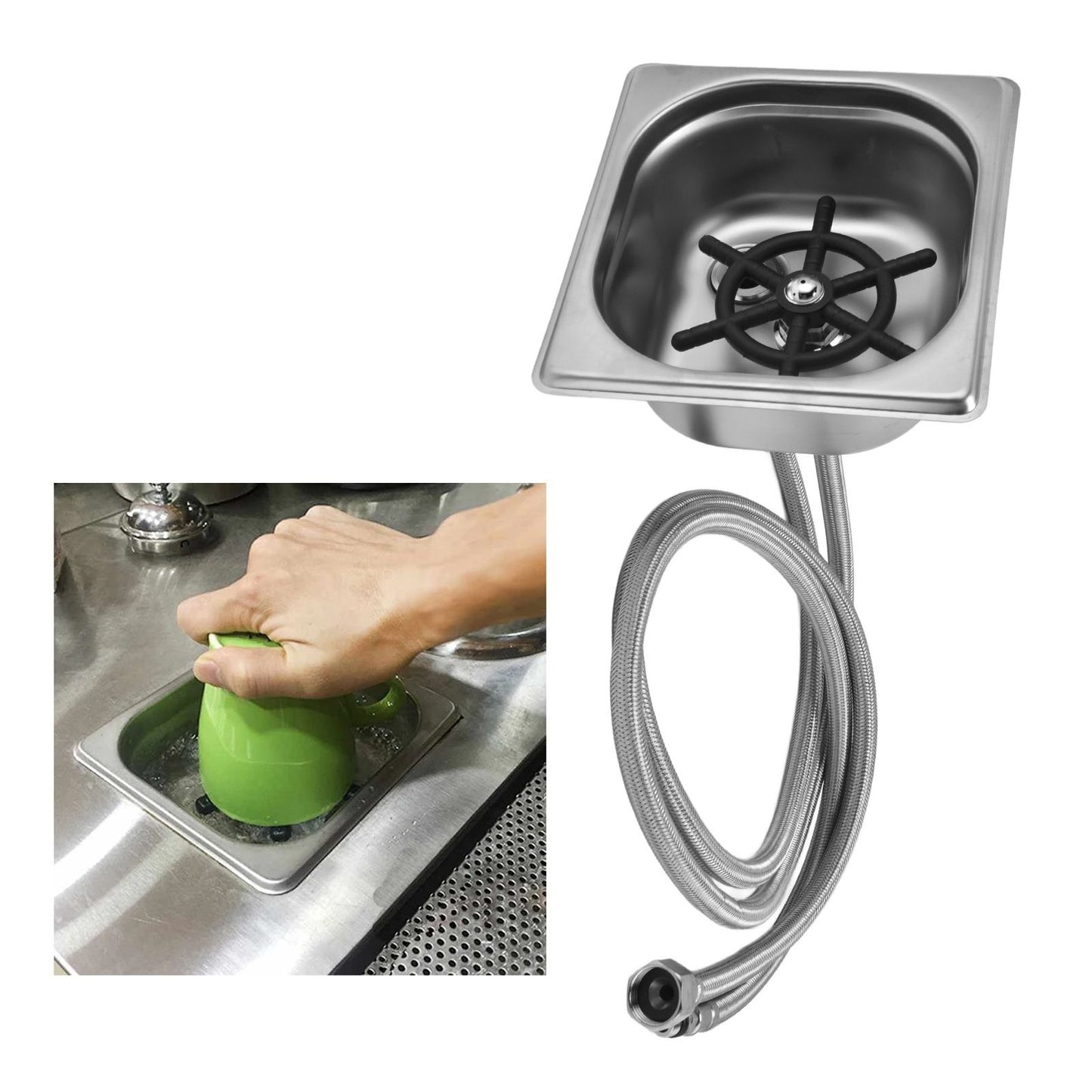 Glass Rinser Stainless Steel Automatic Cup Washer Cleaner for Bar Pub Restaurant Coffee Shop HotelSilver